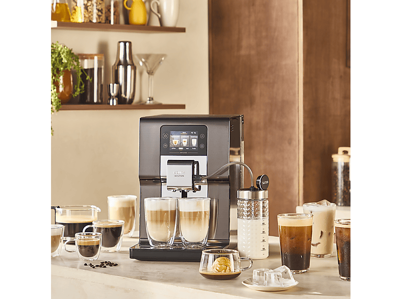 Cafetera superautomática - Krups Intuition Experience Hot&Cold, Pantalla táctil, 36 Recetas, Jarra de leche, Titanio, 15 bar, 2 tazas, Negro