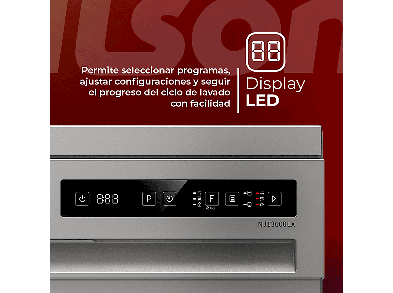 Lavavajillas libre instalación 60 cm - Nilson NJ13600EX, 6 programas, 59,8 cm, Gris
