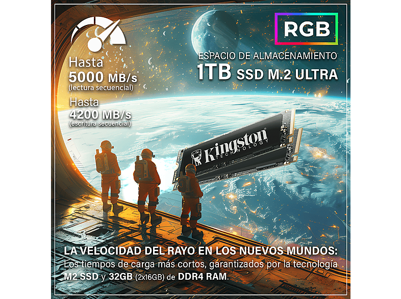 Pack PC gaming - Hyper Byte Gen2 Gaming | completo set PC, AMD Ryzen 7 5700G, 16 GB RAM, 1000 GB SSD, Radeon™ RX Vega 8, Windows 11 Pro, negro
