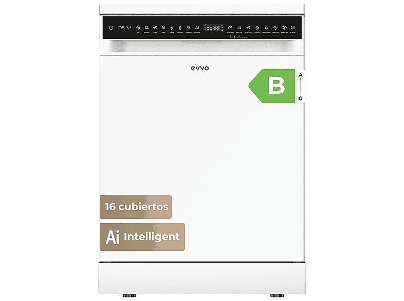 Lavavajillas libre instalación 60 cm - Evvo D5Y, 8 programas, 60 cm, Blanco