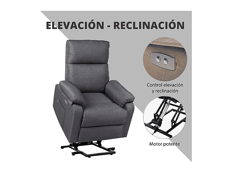 Sillón levanta personas - Eco-De Europa UP ECO-8582UP N34, Función calor, Peso máximo 102 kg, Negro