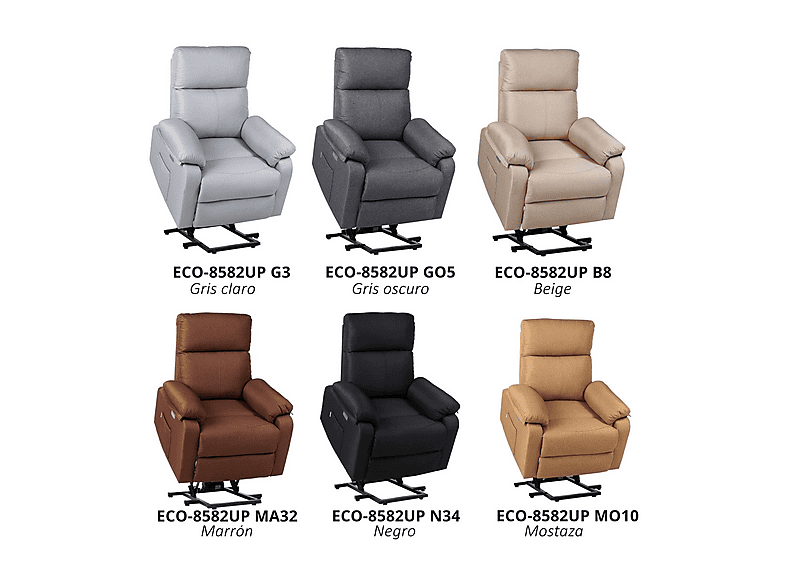 Sillón levanta personas - Eco-De Europa UP ECO-8582UP MO10, Función calor, Peso máximo 105 kg, Mostaza