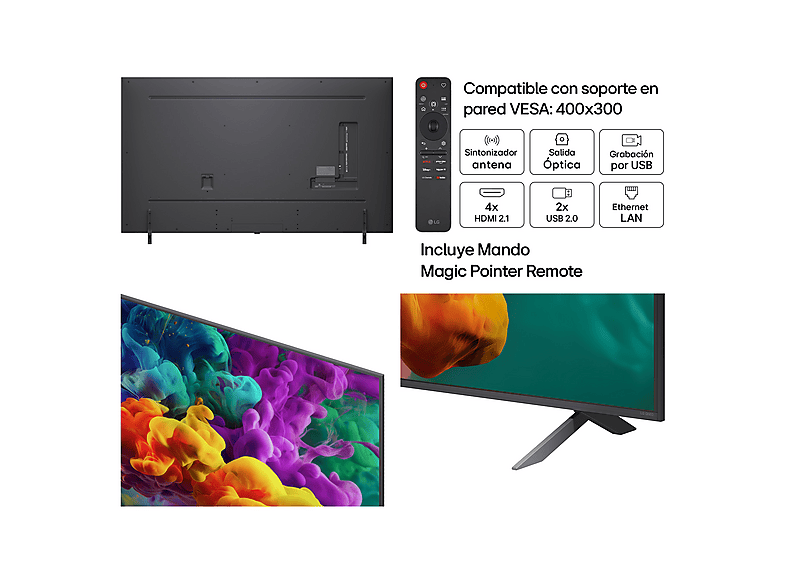 TV QNED Mini LED 75" - LG 75QNED85B6B, UHD 4K, Procesador Inteligente α8 AI Processor 4K Gen3, Smart TV, DVB-T2 (H.265), Negro