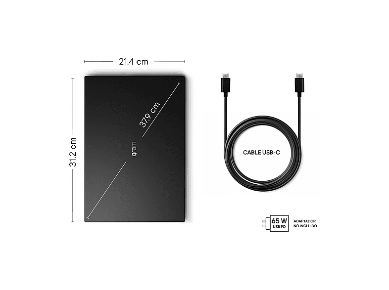 Portátil - LG Gram 14Z90U-G.AU88BN Copilot+ PC, 14" WUXGA, Intel® Core™ Ultra 7 355 49 TOPS, 32 GB RAM, 1 TB SSD, Windows 11 Home, Sin cargador