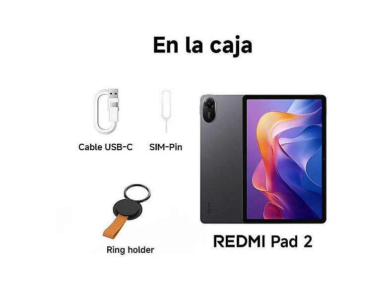 Tablet - Xiaomi Redmi Pad 2 + Ring Holder, 11 " 2.4K, 4 GB RAM, 256 GB, Dolby Atmos,MediaTek Helio G100 Ultra, Graphite gray, Incluye Ring Holder