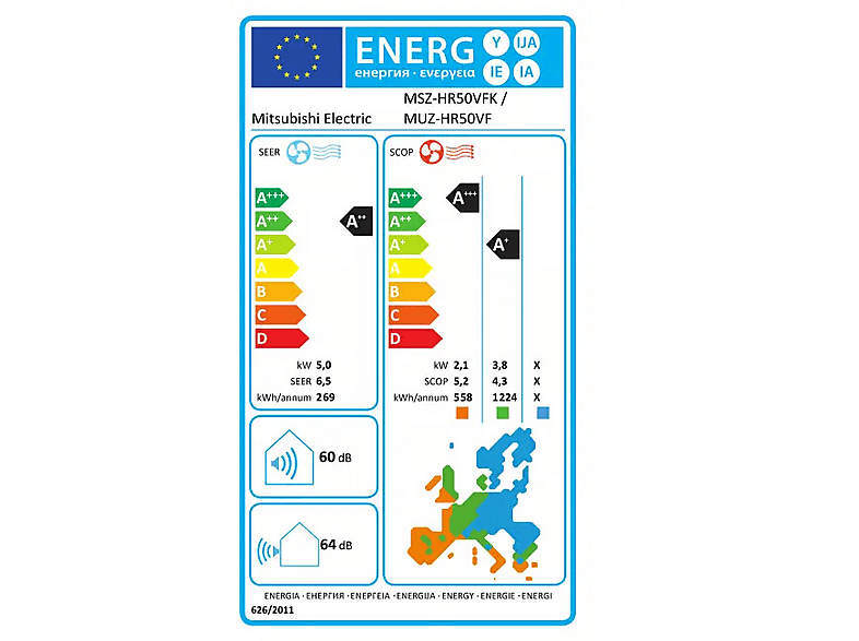 Split 1x1 - Mitsubishi MSZ-HR50VFK, Función Inverter, Blanco
