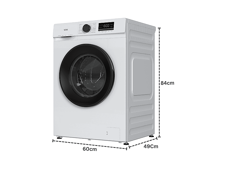 Lavadora carga frontal - Vok EVW-8BAWL2412, Motor Inverter, 8 kg, 1200 rpm, 14 programas, Blanco