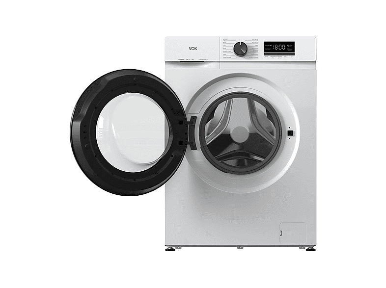 Lavadora carga frontal - Vok EVW-8BAWL2412, Motor Inverter, 8 kg, 1200 rpm, 14 programas, Blanco