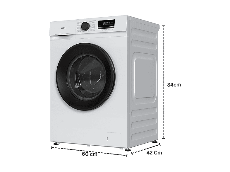 Lavadora de carga frontal - Vok EVW-6BAWL2410, Motor Inverter, 6 kg, 1000 rpm, 14 programas, Blanco