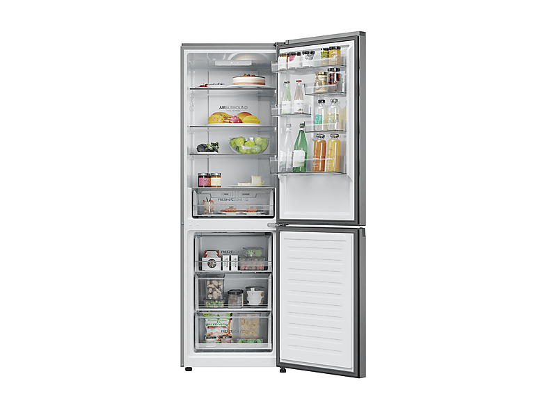 Frigorífico combi - Haier HDPR1618ANPK 2D Serie 1, No Frost, Altura 185,00 cm, Capacidad 355 l, Inox