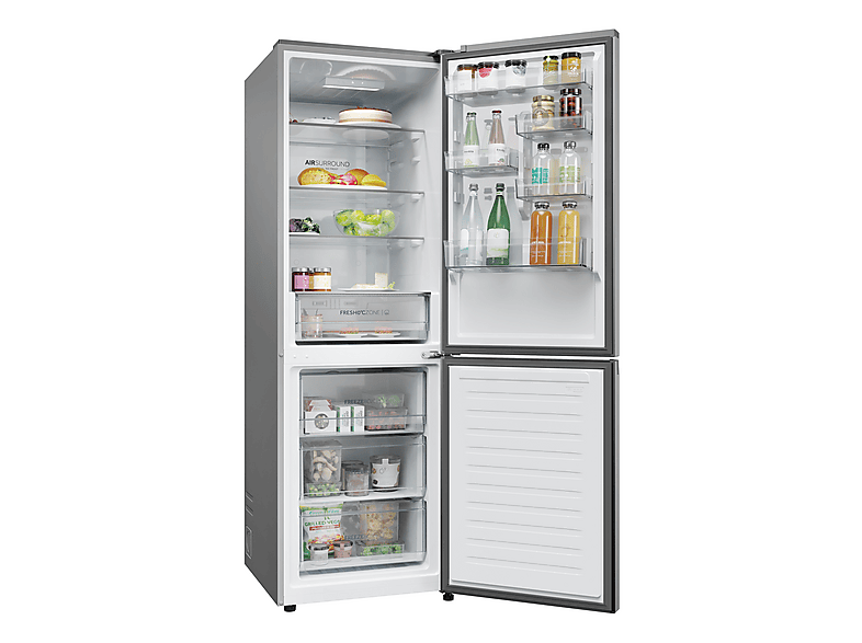 Frigorífico combi - Haier HDPR1618ANPK 2D Serie 1, No Frost, Altura 185,00 cm, Capacidad 355 l, Inox
