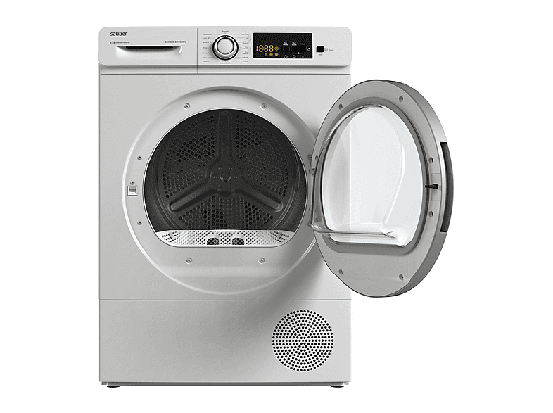 Secadora bomba de calor - Sauber SERIE 5-DR8025V, Bomba de calor con refrigerante R290, 8 kg, 15 programas, Blanco