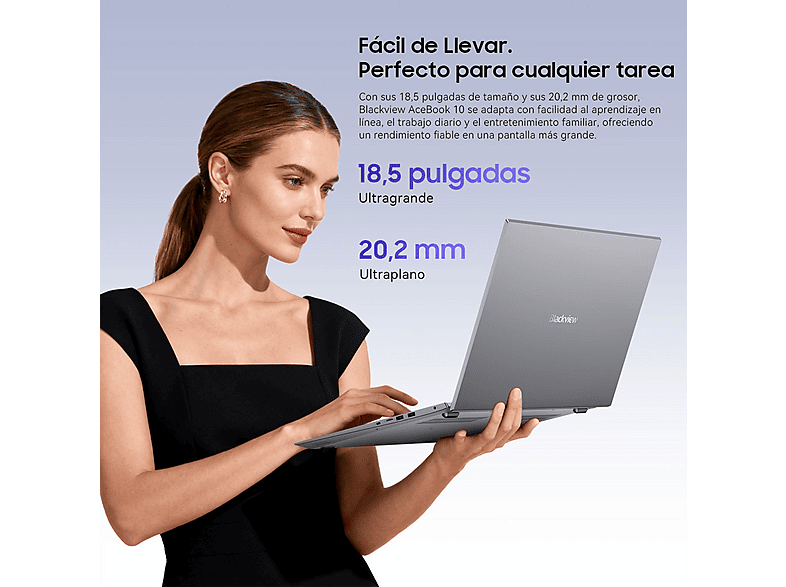 Portátil - Blackview ACEBOOK 10, 18,5 " Full-HD, Intel Twin Lake N150, 16 GB RAM, 512 GB SSD, Iris® Graphics, Windows 11 Pro, idioma del teclado: US