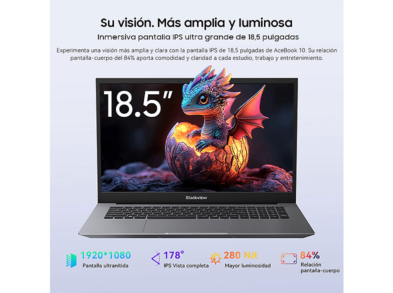 Portátil - Blackview ACEBOOK 10, 18,5 " Full-HD, Intel Twin Lake N150, 16 GB RAM, 512 GB SSD, Iris® Graphics, Windows 11 Pro, idioma del teclado: US