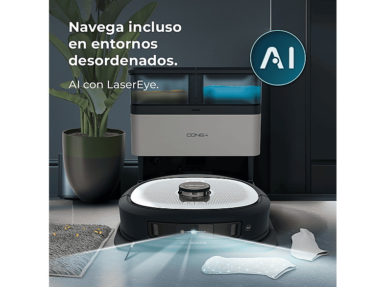 Robot aspirador - Cecotec Conga Z100, 100 W, Potencia de succión 20000 Pa, Depósito 3 ml, Autonomía 120 min, Negro