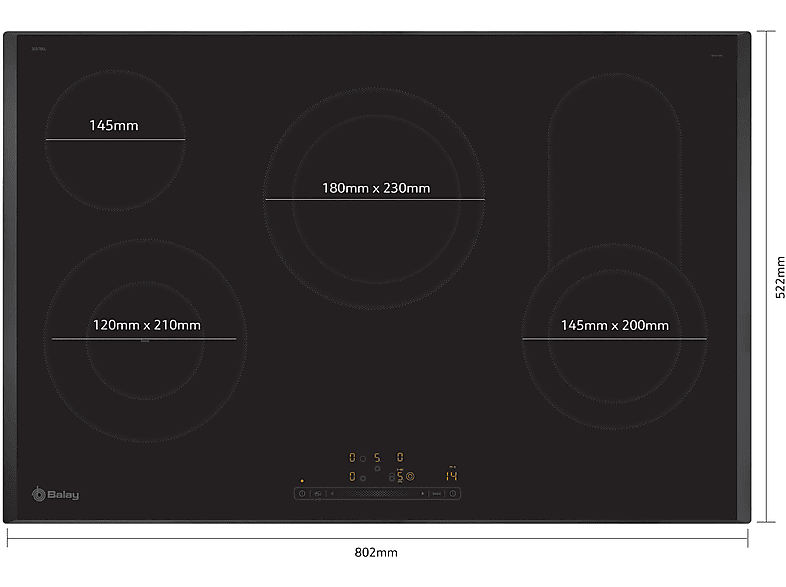 Placa vitrocerámica - Balay 3EB786LQ, 4 zonas, 80,2 cm, Negro