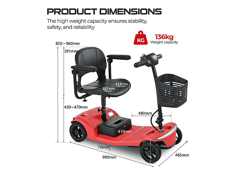 scooter plegable - Sweetrich S2, 27,8 kg, rojo