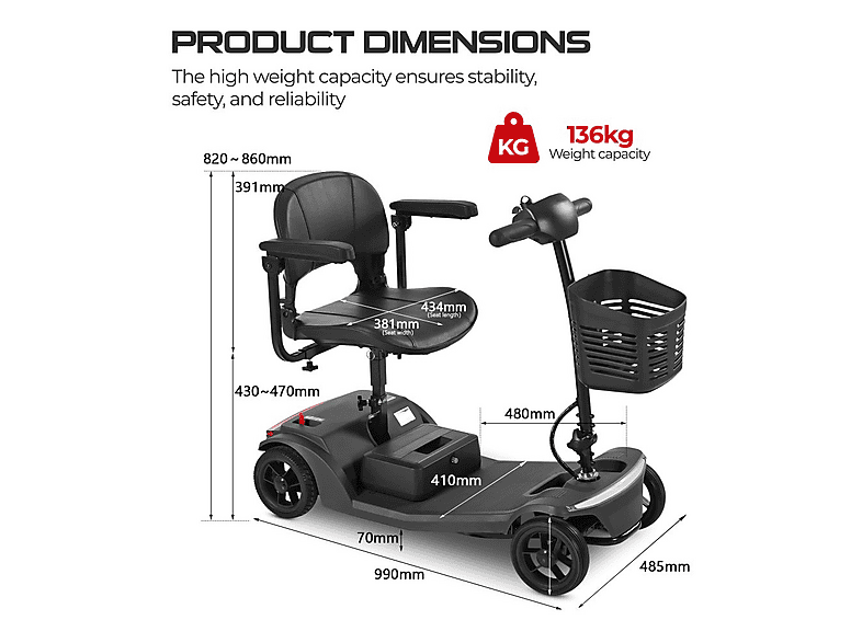 scooter plegable - Sweetrich S2, 27,8 kg, negro