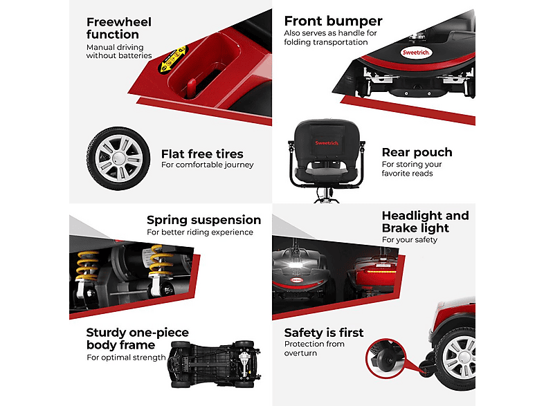 scooter plegable - Sweetrich S1 SPORT, 27 kg, rojo
