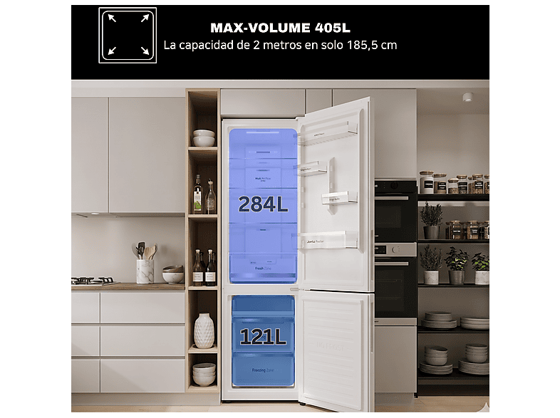 Frigorífico combinado - Vok EVR-405NEW, Compresor Inverter, No Frost, Altura 185,5 cm, Capacidad 405 l, Blanco