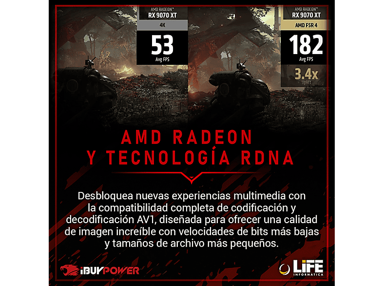 PC Gaming - Ibuypower Fighter Warstrike Lite, AMD Ryzen 7 5700X, 16 GB RAM, 1 TB SSD, Radeon™ RX 9070 XT, Windows 11 Pro, Negro