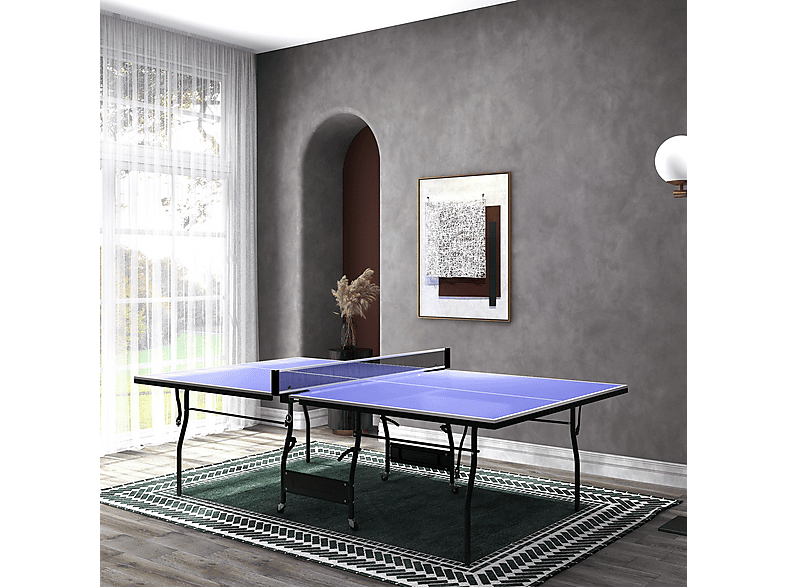 Mesa de ping pong - Sportnow Plegable, Tamaño Estándar, 4 Ruedas, Red, 2 Paletas, 3 Pelotas, Interior y Exterior, 274x152,5x76, a partir de 10 año(s)