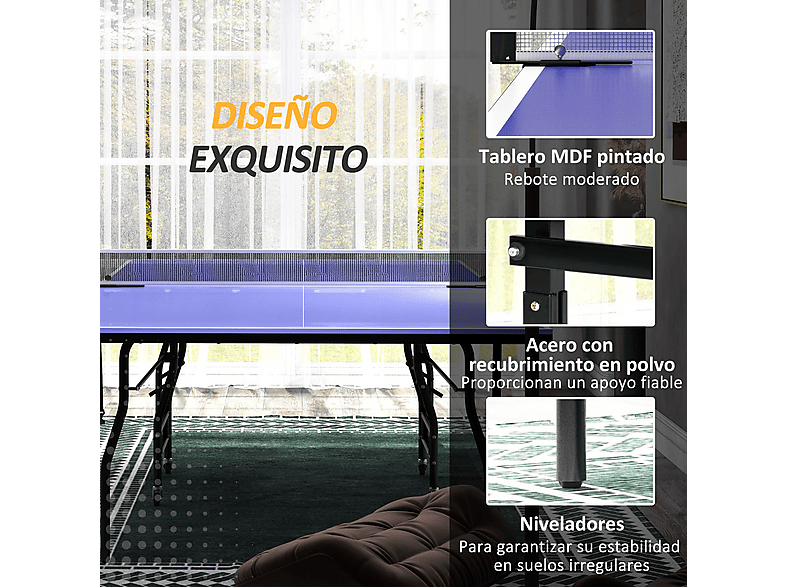Mesa de ping pong - Sportnow Plegable, Tamaño Estándar, 4 Ruedas, Red, 2 Paletas, 3 Pelotas, Interior y Exterior, 274x152,5x76, a partir de 10 año(s)
