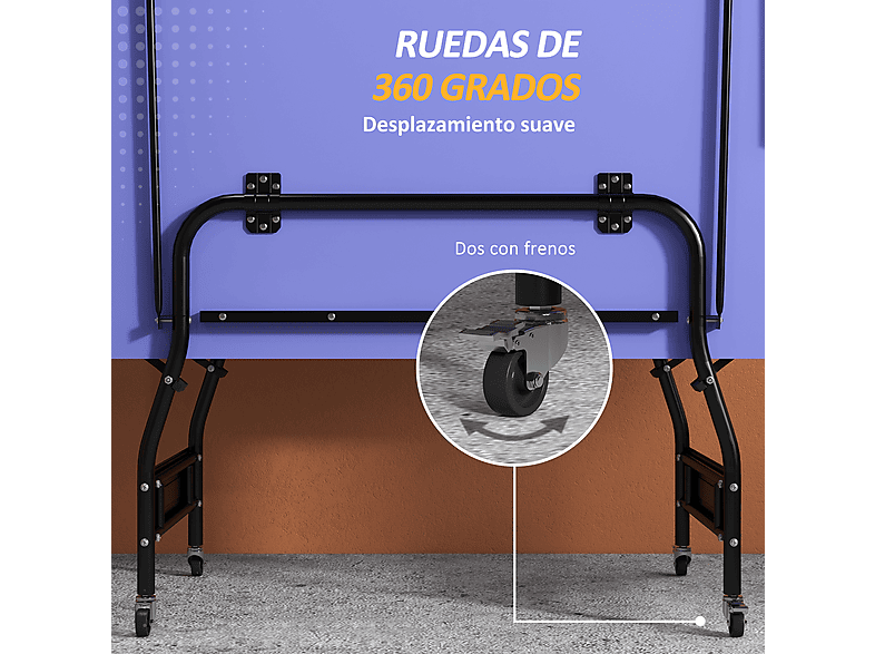 Mesa de ping pong - Sportnow Plegable, Tamaño Estándar, 4 Ruedas, Red, 2 Paletas, 3 Pelotas, Interior y Exterior, 274x152,5x76, a partir de 10 año(s)