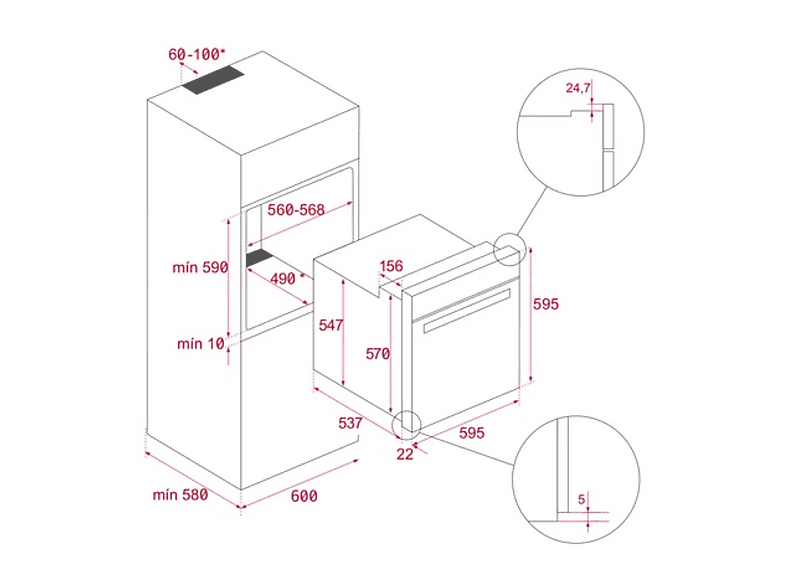 Horno convencional - Teka NEO HSB 6150 FBK, Integrable, Pirolítico + hidrolítico, 70 l, 595 mm, Negro, Acero inoxidable