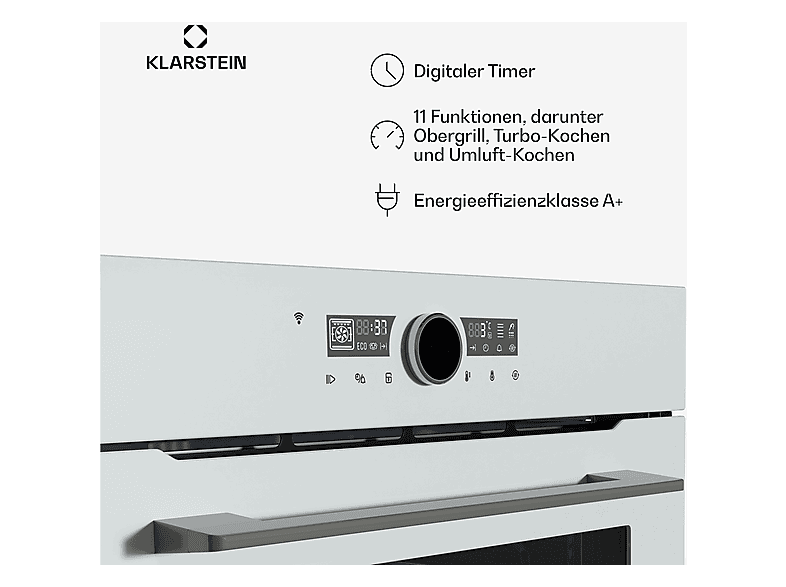 Horno convencional - Klarstein Illuminosa, Integrable, 73 l, 56,50 cm, Blanco