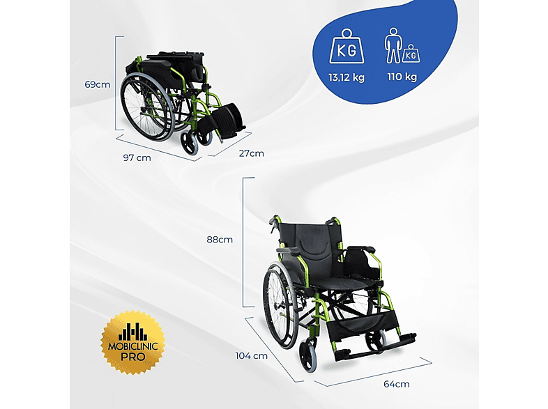 Silla de ruedas - Mobiclinic Bolonia, Verde