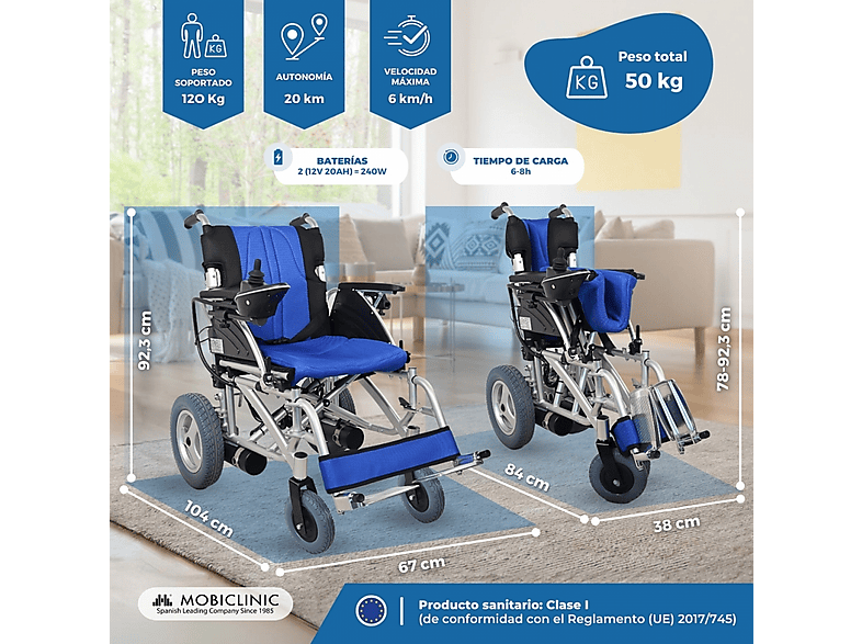 Silla de ruedas eléctrica - Mobiclinic Lyra, Azul