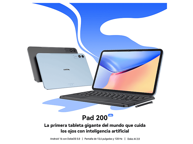 Tablet - Oscal PAD 200 con Teclado (QWERTY), 256 GB, Azul, 13,4 " Full-HD+, 6 GB RAM, UMS9230S(T7280), Tablet Android