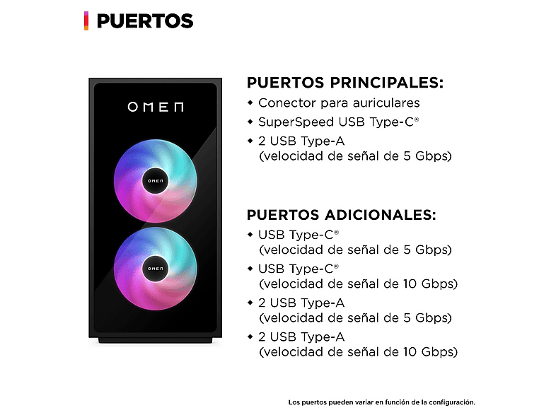 PC Gaming - HP Omen GT16-0056NS, Intel Core i7-14700F, 16 GB RAM, 1 TB SSD, GeForce RTX™ 5060 Ti, FreeDOS (Sin sistema operativo), Negro