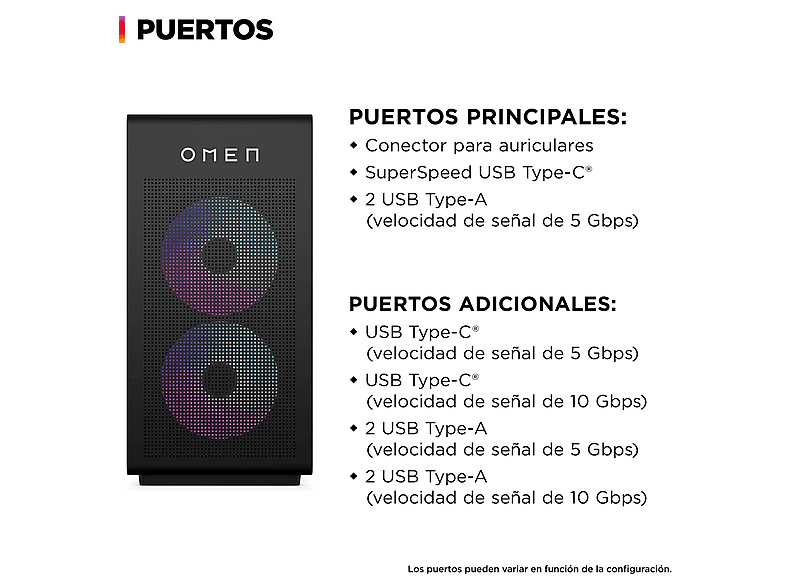 PC Gaming - HP Omen GT16-0118NS, Intel Core Ultra 5 225F, 32 GB RAM, 1 TB SSD, GeForce RTX™ 5060, FreeDOS (Sin sistema operativo), Negro