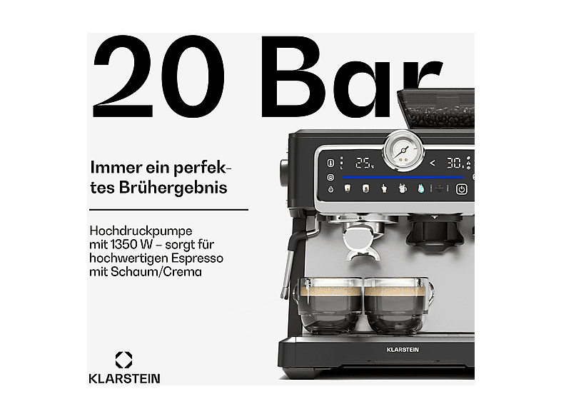 Cafetera espresso - Klarstein GrandPressoTouch, 1530 W, Negro