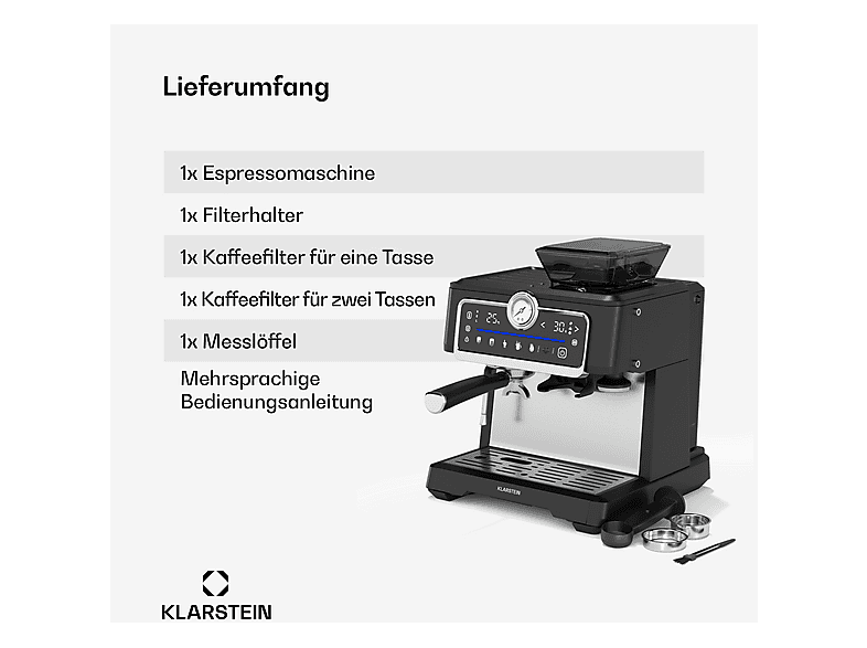 Cafetera espresso - Klarstein GrandPressoTouch, 1530 W, Negro