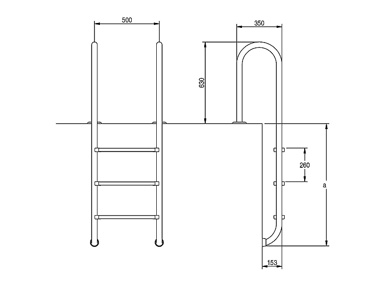 Escalera para piscina - Flexinox Muro Aisi 316 3 peldaños  946Mm, Plata