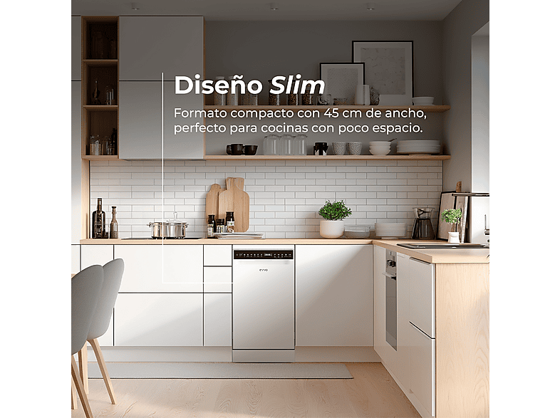 Lavavajillas libre instalación 45 cm - Evvo D3Y Slim, 6 programas, 450 mm, Inox