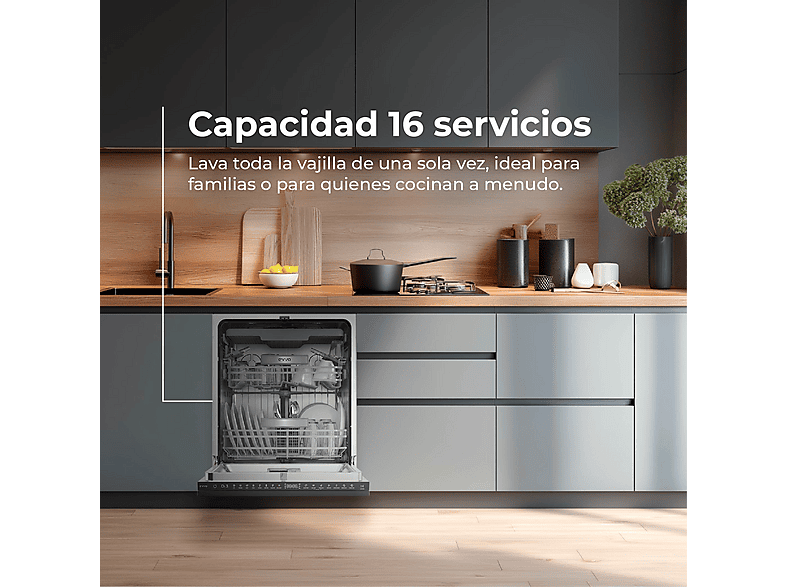 Lavavajillas integrable 60 cm - Evvo Di.3, 8 programas, 600 mm, Inox