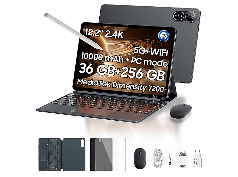 Tablet - Blackview MEGA 12, 256 GB, Gris, 12,2 " Full-HD+, 12 GB RAM, MT6886（Dimensity 7200）, Tablet Android