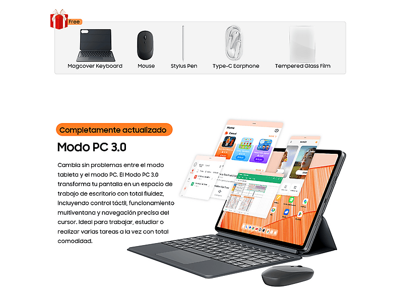 Tablet - Blackview MEGA 12, 256 GB, Dorado, 12,2 " Full-HD+, 12 GB RAM, MT6886（Dimensity 7200）, Tablet Android