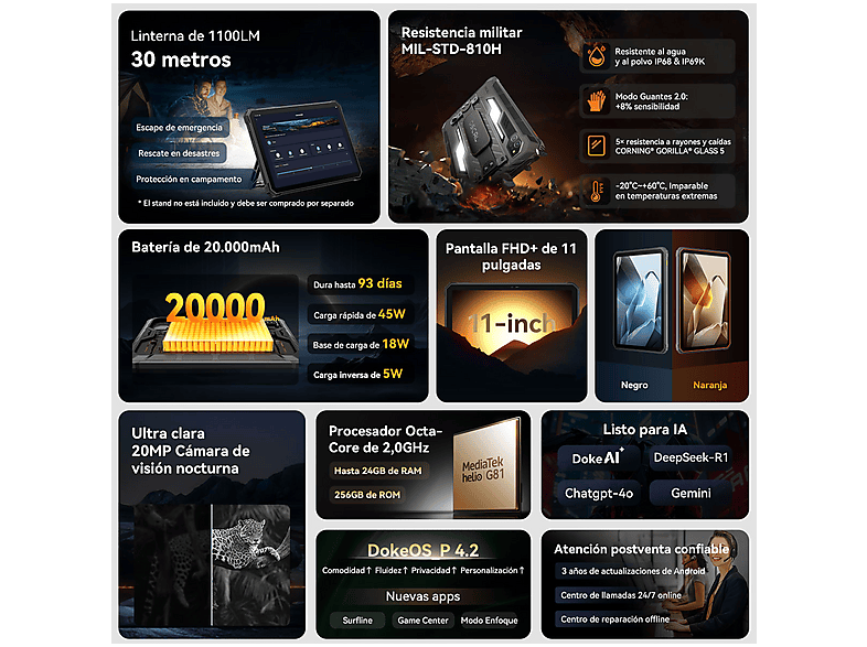 Tablet - Oscal SPIDER 10, 256 GB, Negro, 11 " Full-HD+, 8 GB RAM, MediaTek Helio G81 (Octa core), Tableta Android