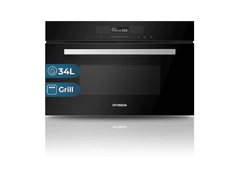 Microondas - Hyundai HHMW3414DGB00, 900 W, 5 potencia, 34 l, Cristal negro