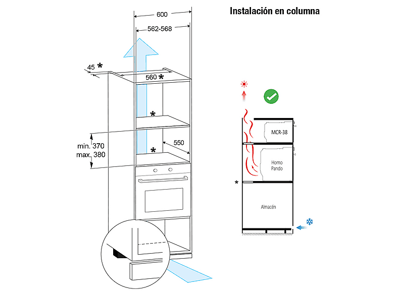 Microondas integrable - Pando One MCR38, 800 W, 20 l, Negro