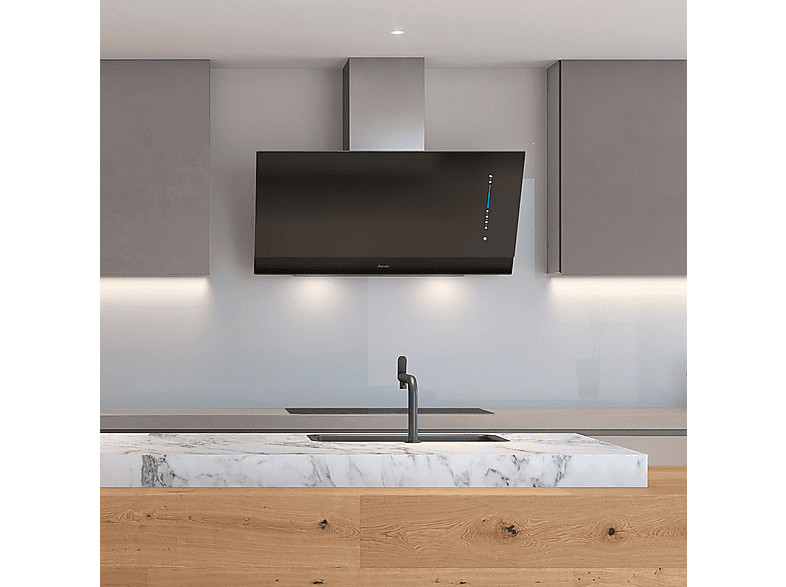 Campana decorativa - Pando One CVN-90, 4 velocidades, 738 m³/h, 897 mm, Cristal Negro