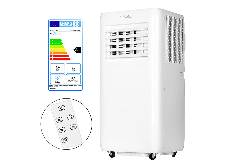 Aire acondicionado portátil - Activjet KPS-7000APP, 7000 fg/h, 2 velocidades, 25 m², 53 dB(A), Blanco