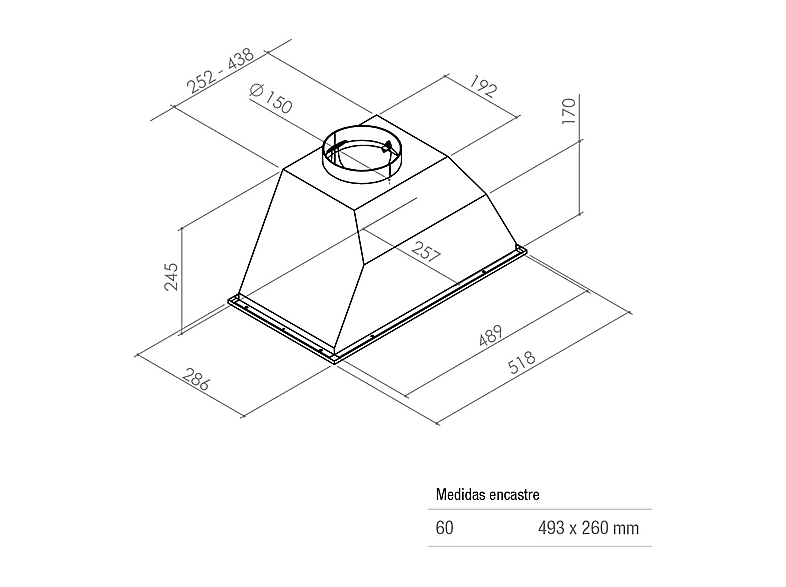 Campana grupo filtrante - Pando One CGR-60, 3 velocidades, 560 m³/h, 286 mm, Gris