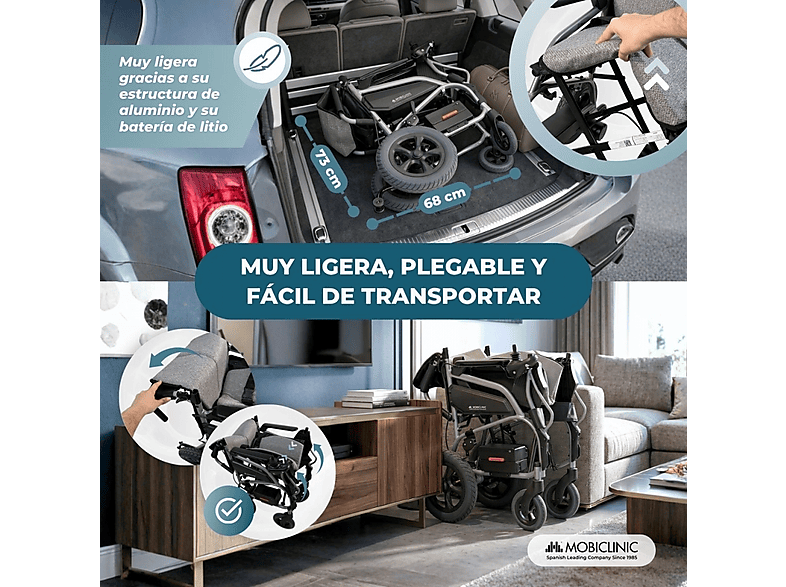 Silla de ruedas eléctrica - Mobiclinic Mara, 17 kg, Gris