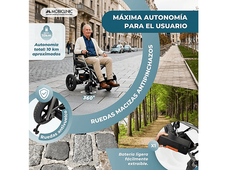 Silla de ruedas eléctrica - Mobiclinic Mara, 17 kg, Gris